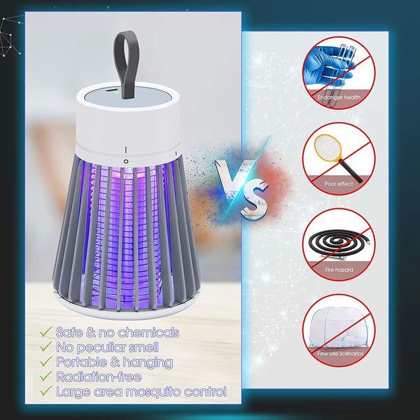 USB LED Purple Light Mosquito Zapper Trap Fly Killer Rechargeable & Portable for Home & Camping Use