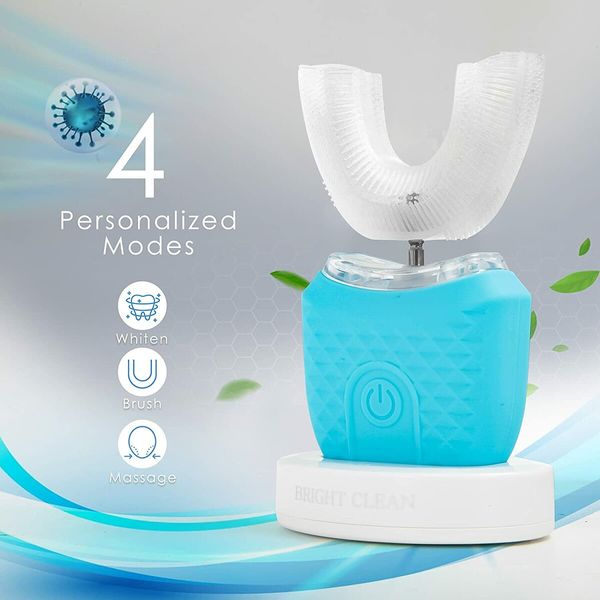 Innovative U-Shaped Toothbrush with UV Sanitizer - Wireless Charging and Multiple Cleaning Options