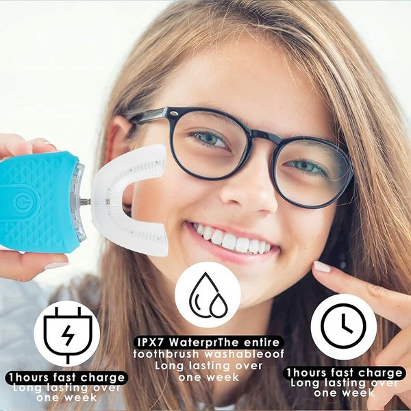 Innovative U-Shaped Toothbrush with UV Sanitizer - Wireless Charging and Multiple Cleaning Options