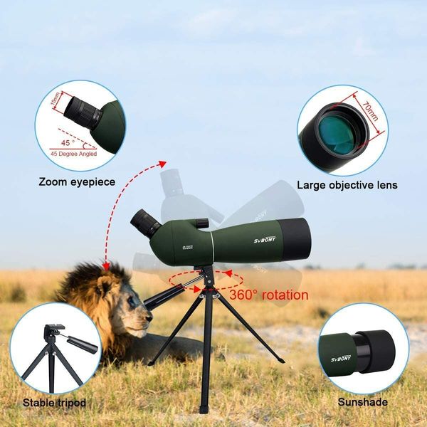 25-75x70 Spotting Scope with Tripod, Phone Adapter: Waterproof, Angled, Compact Scope for Hunting, Birdwatching, and More