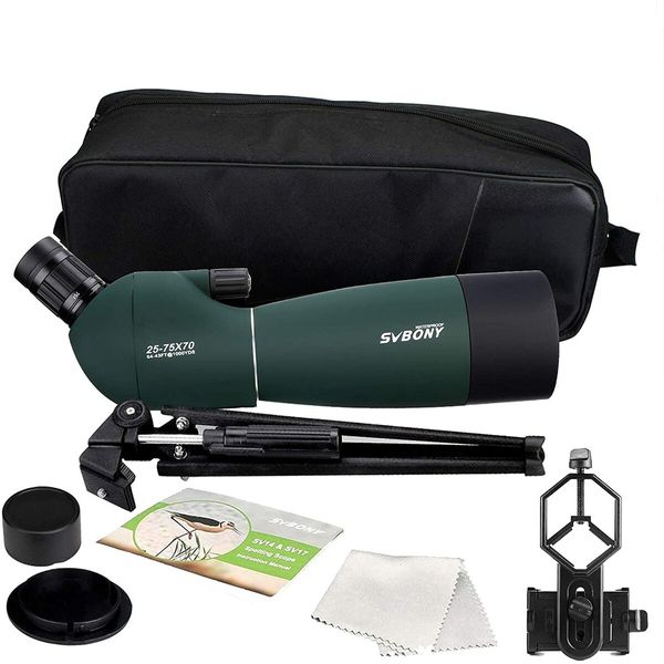 25-75x70 Spotting Scope with Tripod, Phone Adapter: Waterproof, Angled, Compact Scope for Hunting, Birdwatching, and More