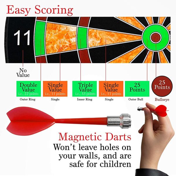 17-Inch Magnetic Dart Board for Indoor Games and Parties (Great gift for all Ages)