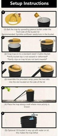 Humane or Lethal Bucket Lid Mouse/Rat Trap - Trap Door Style Fits 5-Gallon Buckets