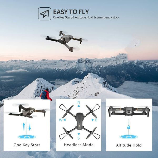 4K WiFi Drone Foldable Quadcopter with Wide-Angle Lens for Panoramic Views,Waypoints Functions,Headless Mode,One Key Start