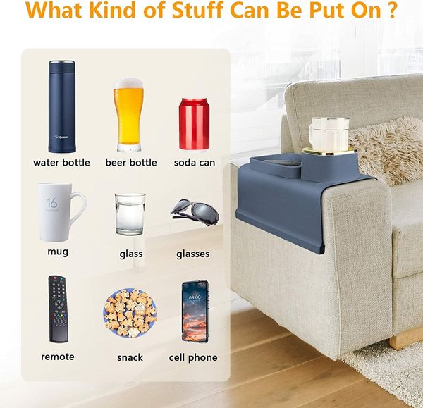 Couch Armrest Cup Holder: Portable Drink Tray for Blue Couches and Sofas