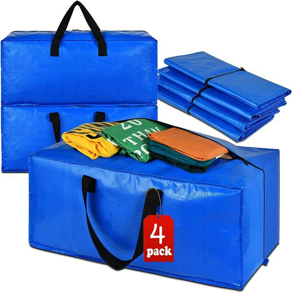 Heavy-Duty Extra Large Moving Bags: Durable Storage Totes with Zippers for Easy Packing and Transport (4 Pack)