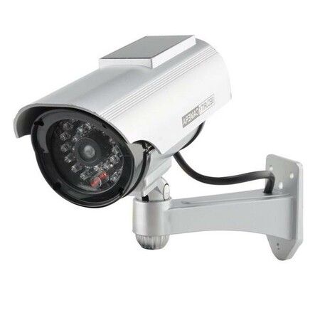 Solar Powered Realistic-looking Dummy Security Camera with LED Blink Light, Quick and easy to instal-Silver