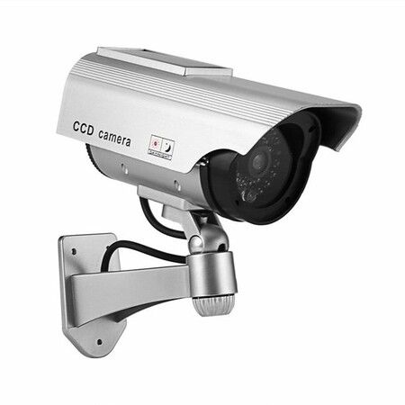 Solar Powered Realistic-looking Dummy Security Camera with LED Blink Light, Quick and easy to instal-Silver