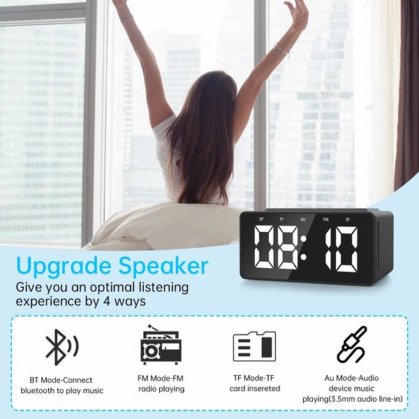 Digital Alarm Clock Radio Wake Up to Convenience with Wireless Charging, USB Fast Charger, Bluetooth Speaker Dimmable LED Display