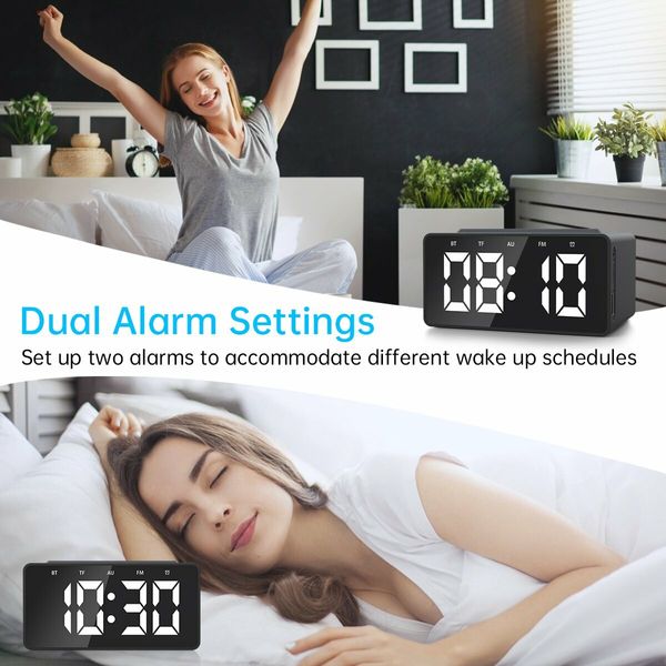 Digital Alarm Clock Radio Wake Up to Convenience with Wireless Charging, USB Fast Charger, Bluetooth Speaker Dimmable LED Display