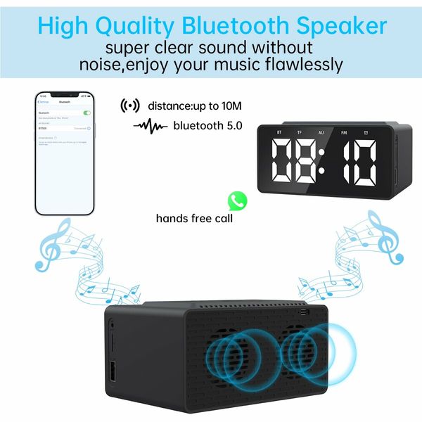 Digital Alarm Clock Radio Wake Up to Convenience with Wireless Charging, USB Fast Charger, Bluetooth Speaker Dimmable LED Display