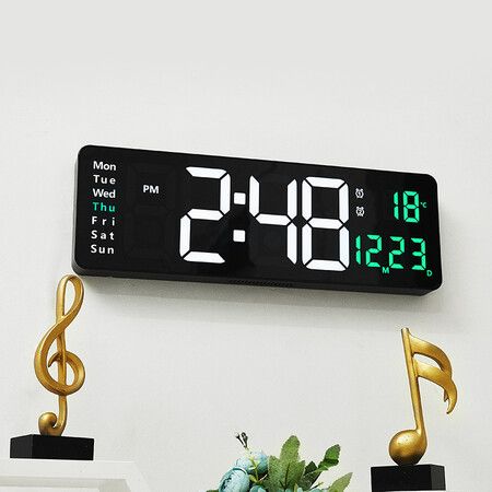 16 Inch Digital Wall Clock with Large LED Display, Dual Alarms Remote Control, Date Week Temperature Functions