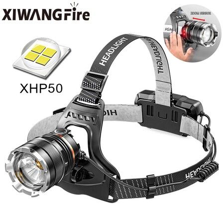 High-Powered XHP50 Zoom Sensor Headlamp - Super Bright, Rechargeable Outdoor Light for Hiking, Camping, and More