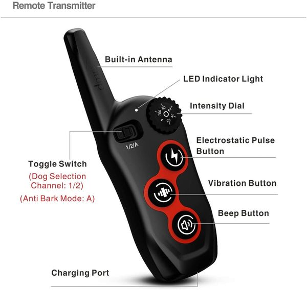 Anti-Bark Dog Training Collar with 1000-1500ft Long Remote Range, Waterproof Design, and Rechargeable Battery