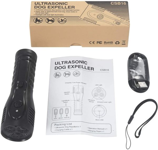 Ultimate Dog Training Tool: Ultrasonic Infrared Anti-Barking Repeller with Rechargeable Battery, LED Flashlight