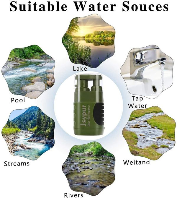 Portable Outdoor Emergency Water Purifier Pump with 3-Stage Filtration (0.01 Micron) for Hiking, Camping, and Emergency Preparedness