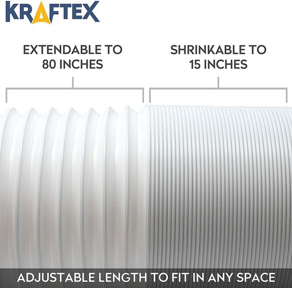 Extendable Air Conditioner Hose: 5.9" Diameter, Anti-Clockwise Thread, Fits LG & Delonghi Units