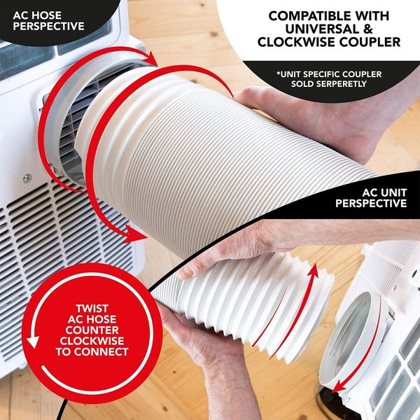 Extendable Air Conditioner Hose: 5.9" Diameter, Anti-Clockwise Thread, Fits LG & Delonghi Units