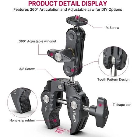 Metal Clamp with Double Ball Head Magic Arm: Versatile Mount for Camera and Monitor