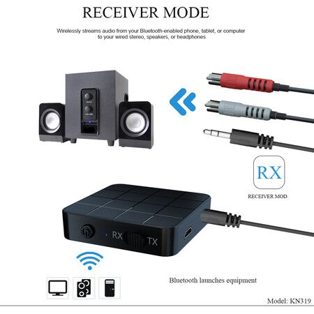 2-in-1 Bluetooth Audio Transmitter and Receiver with 3.5mm jack for Wireless connecting to TVs, cars, and home speakers Audio Streaming