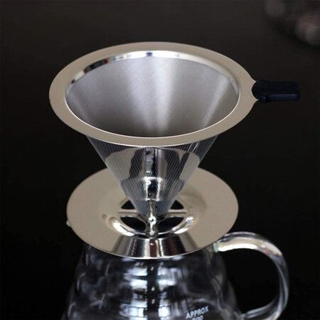 Paperless Pour Over Coffee Filter: Reusable Stainless Steel Cone Filter with Stand，capacity for 1 to 2 cups