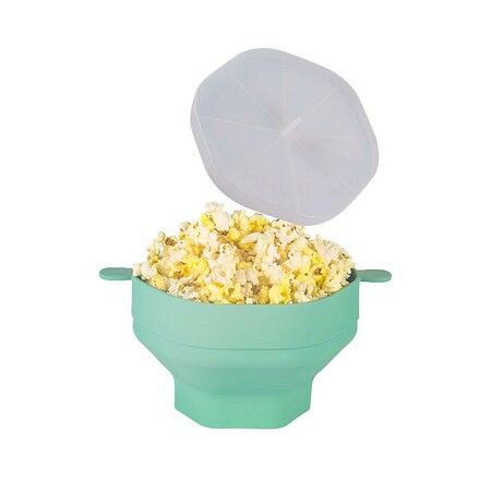 Discover the Green Silicone Microwave Popcorn Popper for Family Movie Nights and Convenient Popcorn Buckets