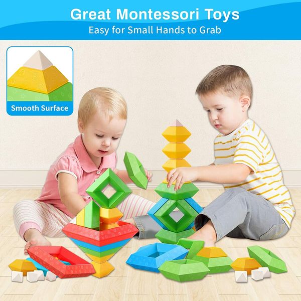 30-Piece Stacking Building Blocks: Preschool Learning Activities, Sensory STEM Toys for 2+ Year Olds