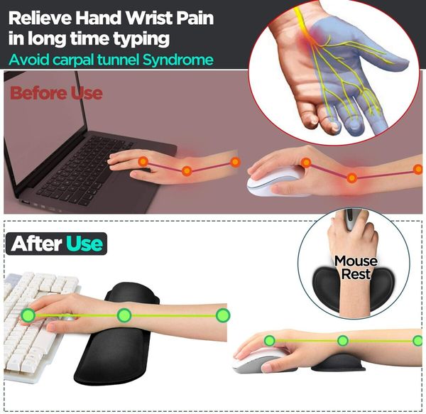 Upgraded Gel Memory Foam Keyboard and Mouse Wrist Rest Set for Office, Lightweight & Easy Typing