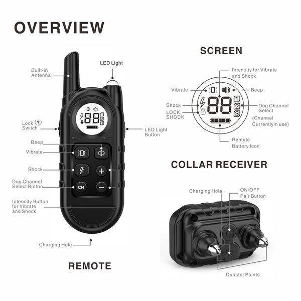 Train 2 Dogs Effectively: Rechargeable Electric Dog Collar with Shock, Vibration, and Waterproof Remote Control