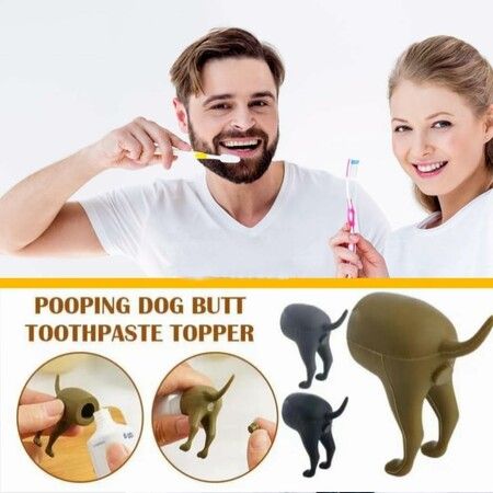 3-Pack Funny Pooping Dog Butt Toothpaste Toppers/Squeezer for Friends Family Brown