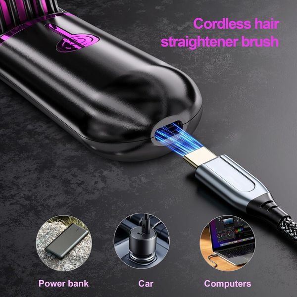 Portable & Lightweight Cordless Hair Straightening Brush,Hair Styler for On-the-Go Touch-Ups and Outdoor Styling