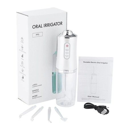 Portable Dental Cleaning Oral Irrigator, Water Jet Flosser with 4 Tips, 220ml Tank, USB Rechargeable, 3 Modes