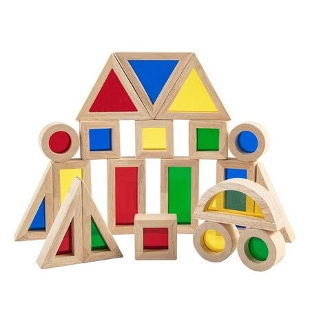 Kids 24-Piece Wooden Building Blocks Set - Geometry Sensory Rainbow Building Set and Assemble Blocks Toy Gift