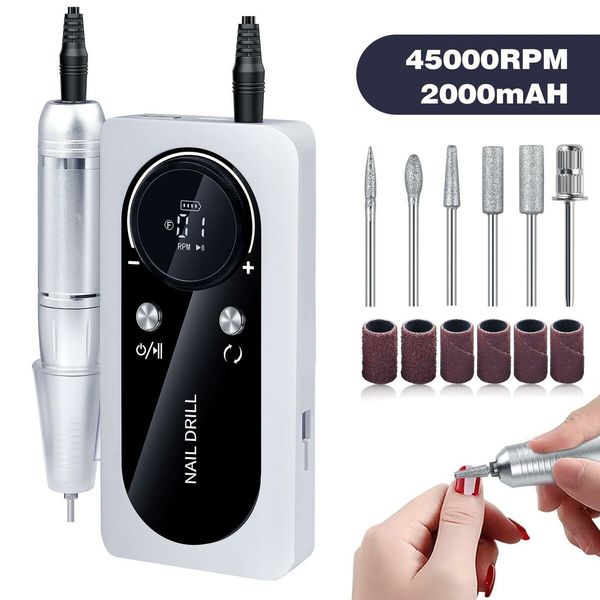 45,000 RPM Rechargeable Electric Nail Drill Machine with Portable Nail File for Gel Nail Polishing - Ideal for Home and Salon Manicure(Vibrant White)