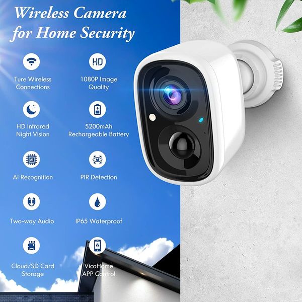 Battery Powered Wireless Outdoor Camera with 1080P Color Night Vision, AI Motion Detection for Home Security