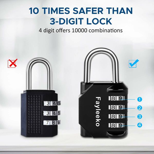 2-Pack 4-Digit Combination Padlock: Durable and Secure for Lockers, Fences, and Toolboxes(Black)