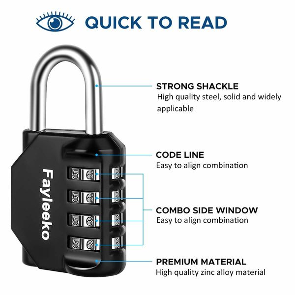 2-Pack 4-Digit Combination Padlock: Durable and Secure for Lockers, Fences, and Toolboxes(Black)