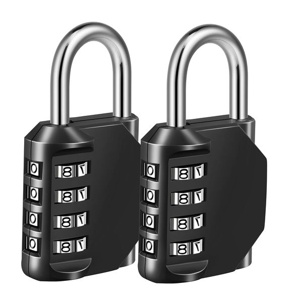 2-Pack 4-Digit Combination Padlock: Durable and Secure for Lockers, Fences, and Toolboxes(Black)