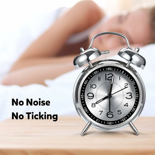 Extra-loud Alarm Clock for Heavy Sleepers with non-ticking quartz movement,Retro design  Grey