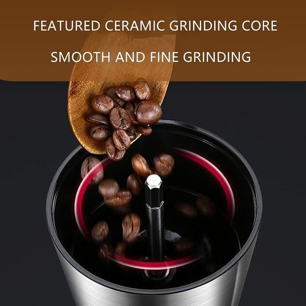 Stainless Steel Coffee Bean Grinder with Ceramic Burrs - Level 8 Manual Silver Grinder