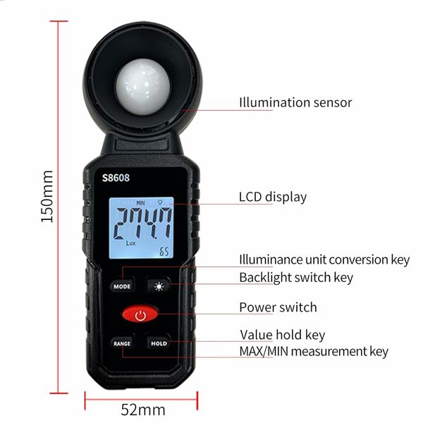 Digital Luxmeter,Light Meter Tester,LED Photometer for Indoor and Outdoor Intensity Brightness Measurement (Lighting, Plant Growth, Photography)