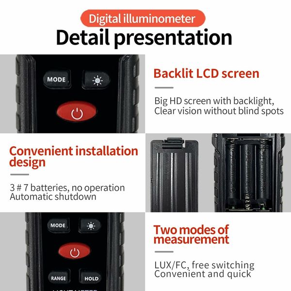 Digital Luxmeter,Light Meter Tester,LED Photometer for Indoor and Outdoor Intensity Brightness Measurement (Lighting, Plant Growth, Photography)