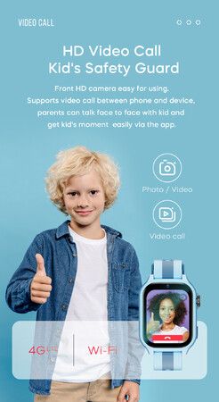 Kids GPS Smartwatch with SOS,Video Call,Sim Card,WiFi Chat,Camera,Flashlight and Waterproof Design