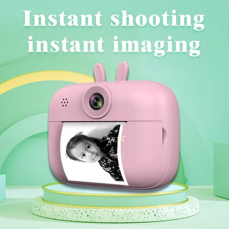 1080p Kids Instant Print Camera: 16GB Card, 1800mAh Battery, 2MP Resolution (Pink)