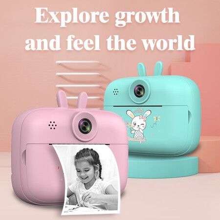 1080p Kids Instant Print Camera: 16GB Card, 1800mAh Battery, 2MP Resolution (Pink)