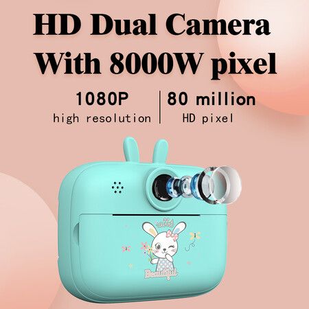 1080p Kids Instant Print Camera: 16GB Card, 1800mAh Battery, 2MP Resolution (Pink)