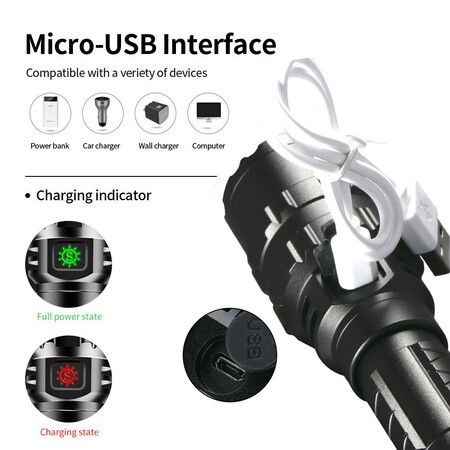 Ultra-Bright Tactical Flashlight Night Scout Torch Set:L2 fish light, USB rechargeable, waterproof