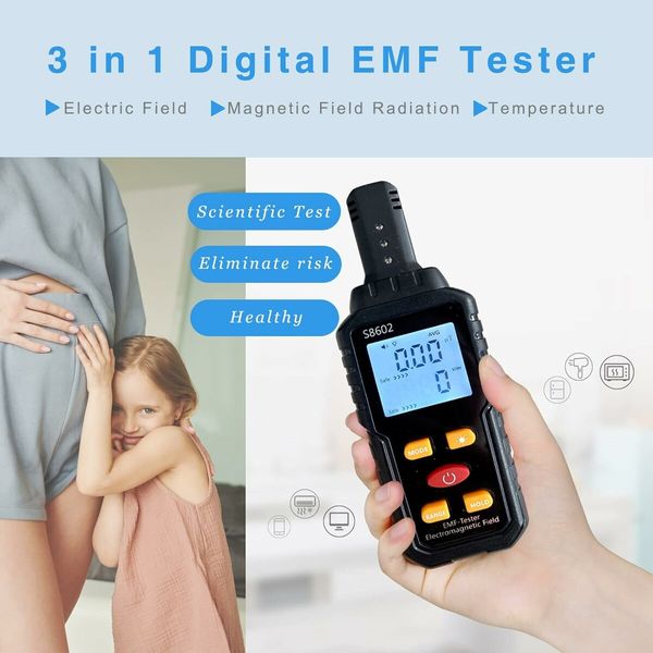 3-in-1 EMF Detector for Home, Office, and Ghost Hunting: Detects Electric and Magnetic Fields, Radio Waves, Easy-to-Read LCD Display, Compact and Portable