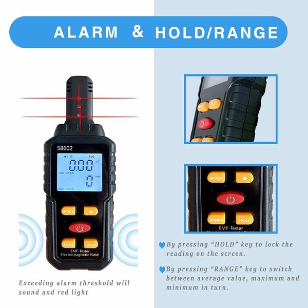 3-in-1 EMF Detector for Home, Office, and Ghost Hunting: Detects Electric and Magnetic Fields, Radio Waves, Easy-to-Read LCD Display, Compact and Portable