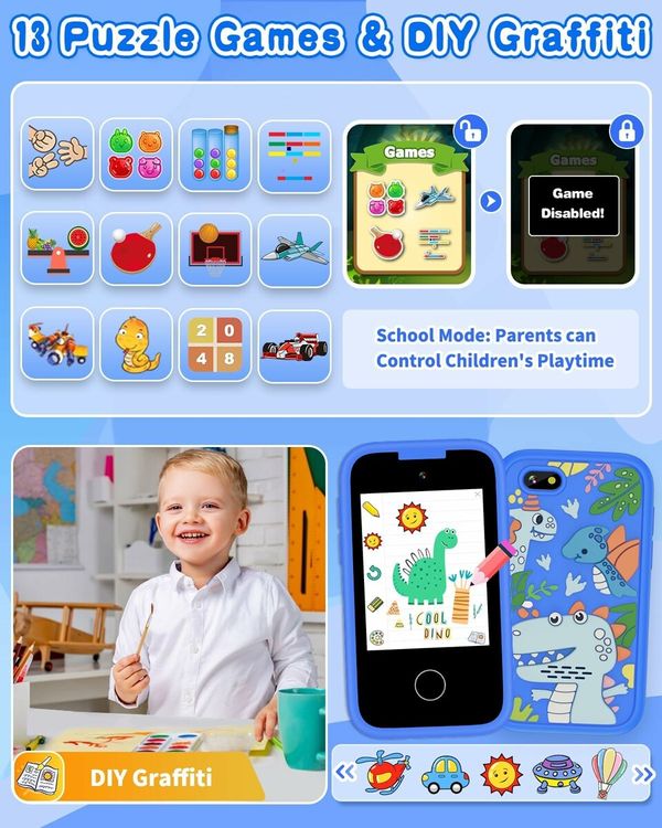 Smart Phone Toy with Touch Screen, Dual Camera, and Learning Games